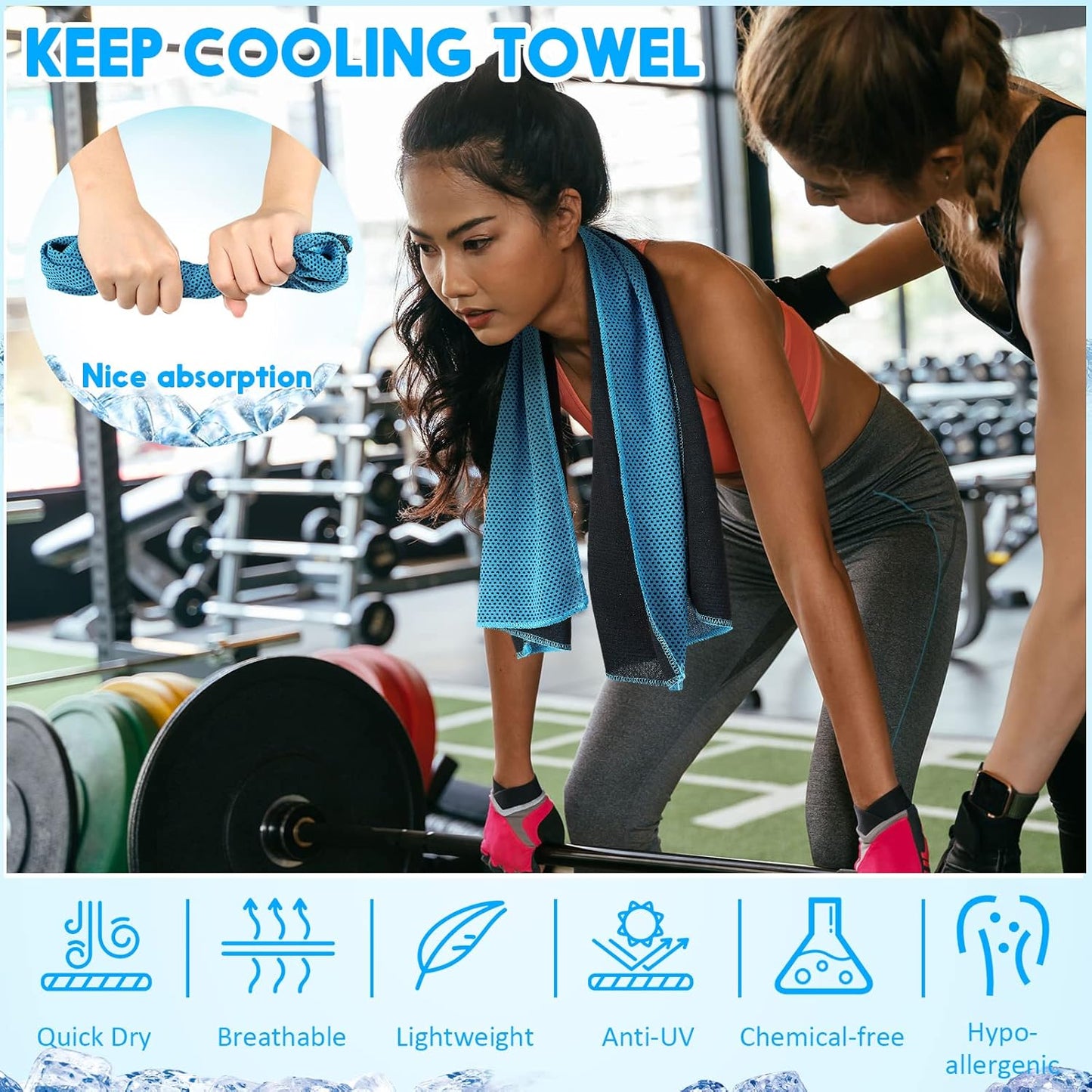 Redbaker 20 Pack Cooling Towel for Neck and Face Hot Weather 40'' x 12'' Soft Breathable Chilly Ice Towel with Bag Microfiber for Yoga Gym Men Women Workout Travel Camping(Light Blue)