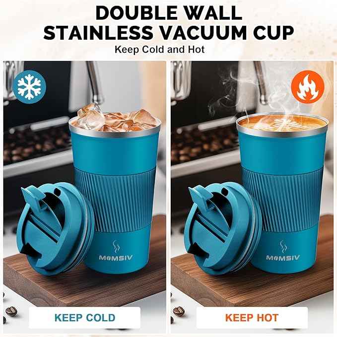 MOMSIV 17oz Travel Mug, Insulated Coffee Cup with Leakproof Lid, Vacuum Stainless Steel Double Walled Reusable Tumbler for Hot and Cold Water Coffee and Tea In Travel and Car