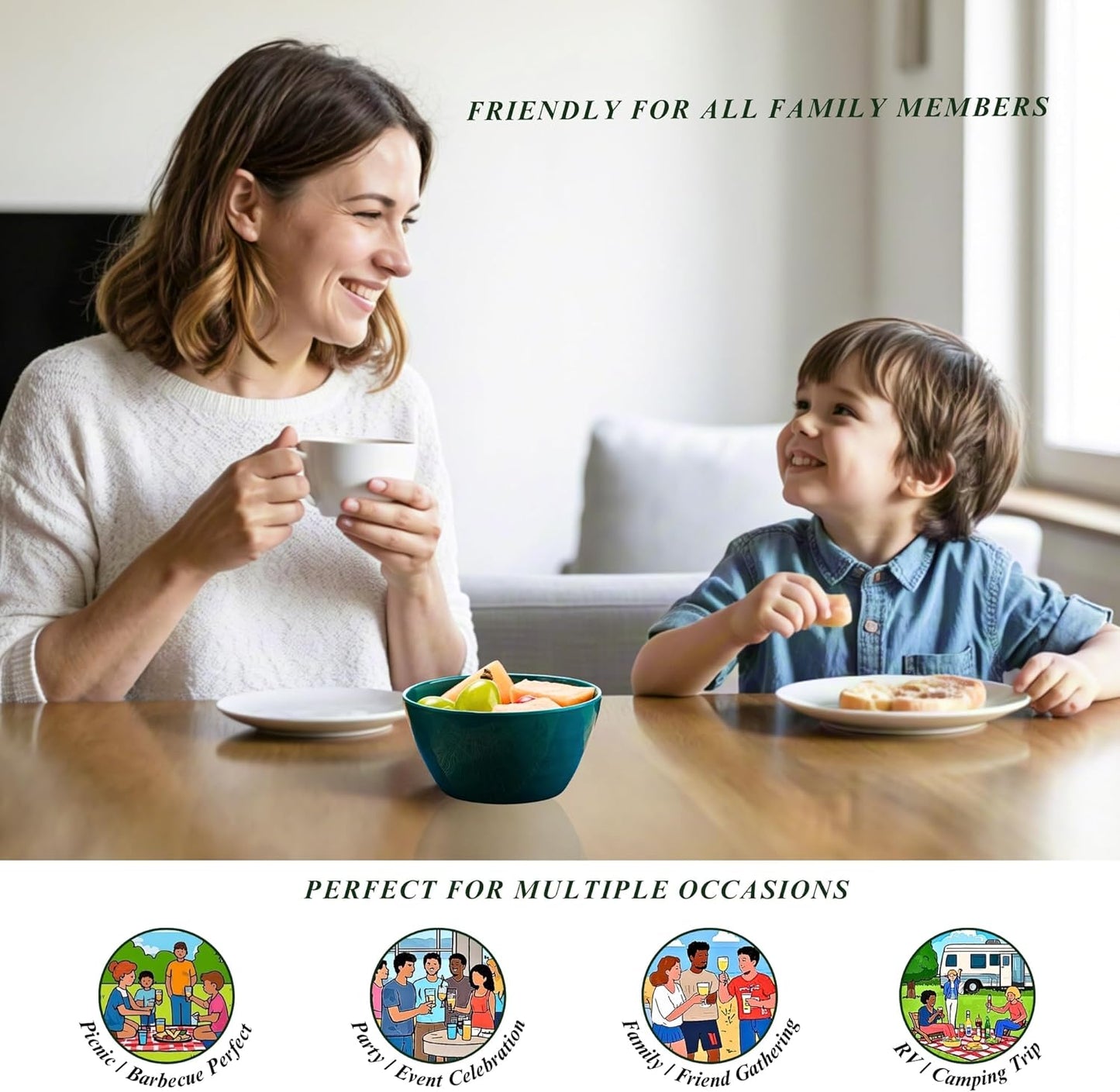 4.7-Inch Melamine Rice Bowls (Set of 6) - 12oz Unbreakable and Reusable Soup Bowls with Ceramic Feel, Stackable and Dishwasher-Safe Dinnerware (Multi-color)