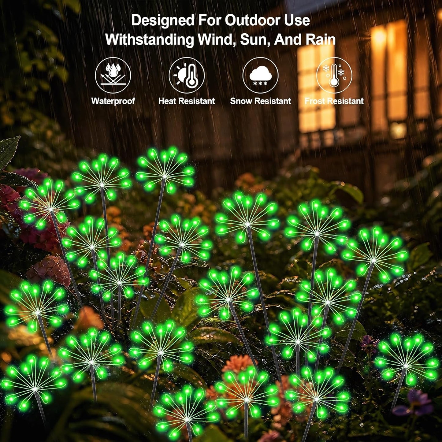 Solar Garden Lights Outdoor, Upgraded Solar Swaying Starburst Light Waterproof with 2 Modes, Solar Fairy Firework Lights for Yard Patio Pathway Flowerbed Balcony Garden Decoration (Green, 2 Pack)