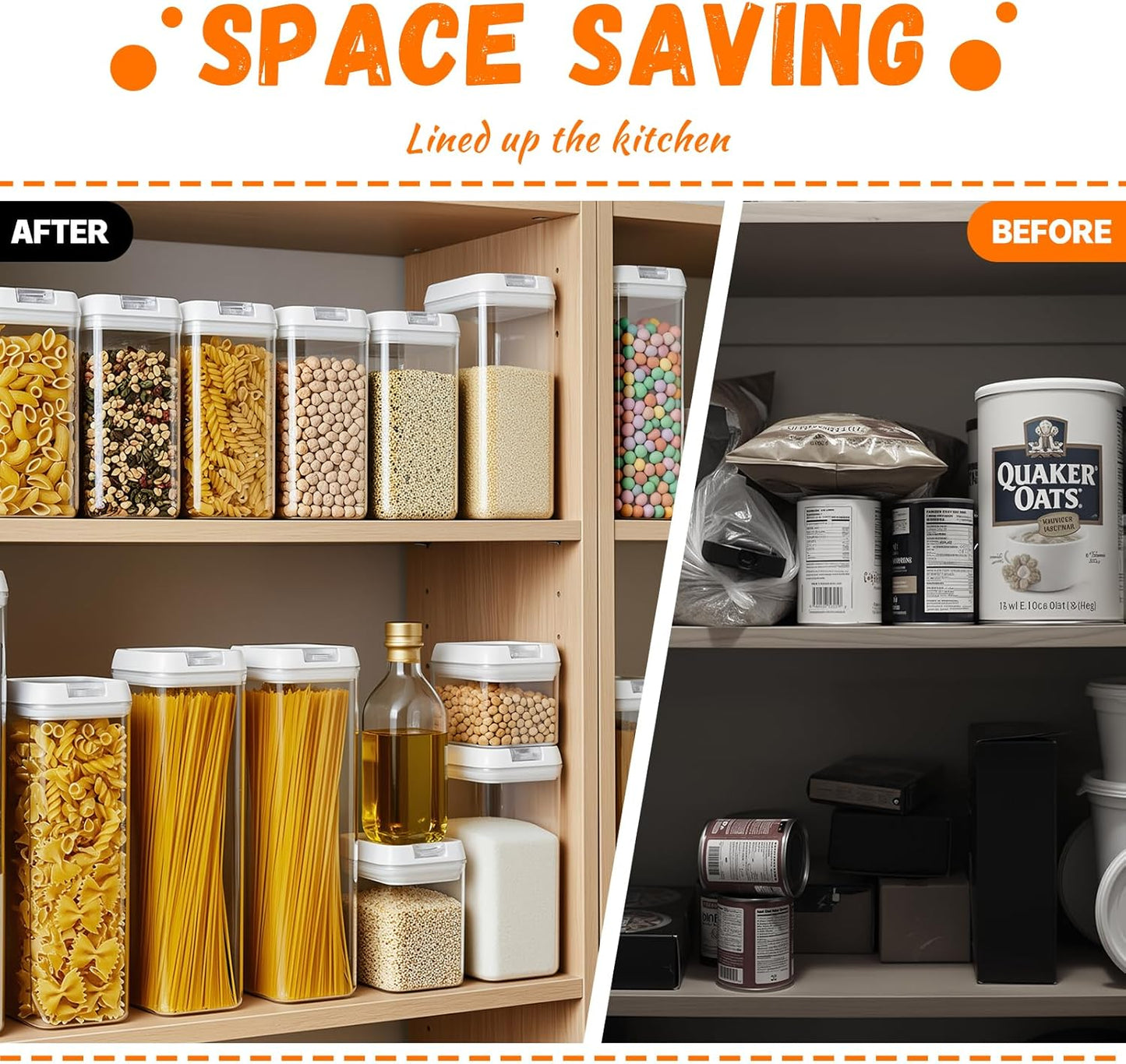 Airtight Food Storage Containers with Lids 7 pcs Plastic Kitchen and Pantry Organization Canisters for Cereal, BPA Free Kitchen Canisters for Spaghetti, Pasta (Airtight Food)