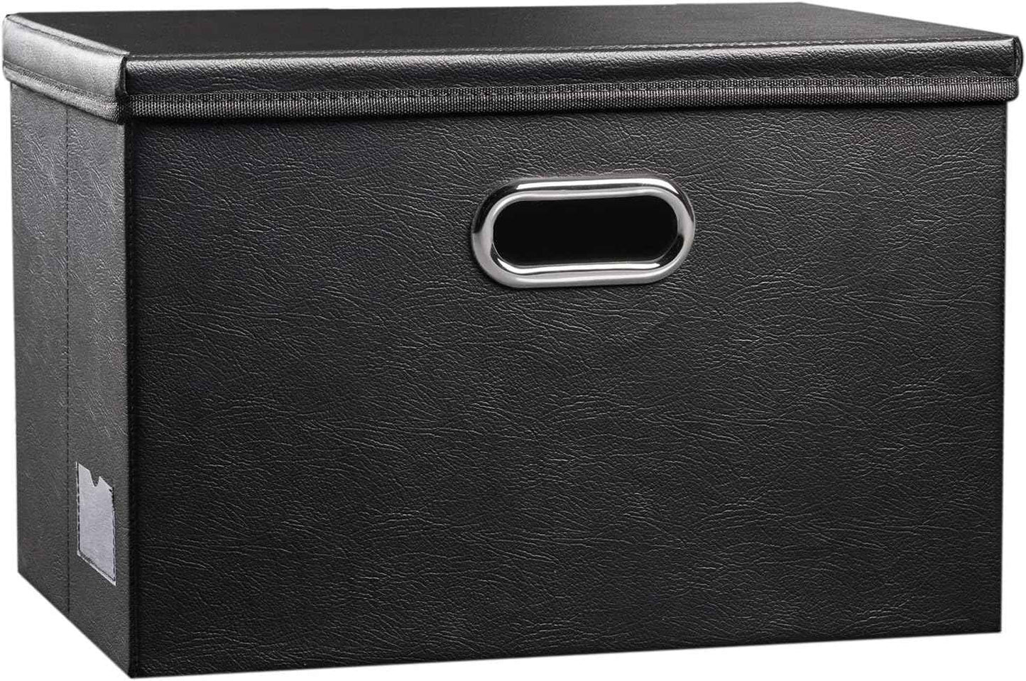 PRANDOM Large Collapsible Storage Bin with Lid [1-Pack] Leather Fabric Foldable Storage Box Organizer Containes Basket Cube with Cover for Home Bedroom Closet Office Nursery Black (17.7x11.8x11.8)