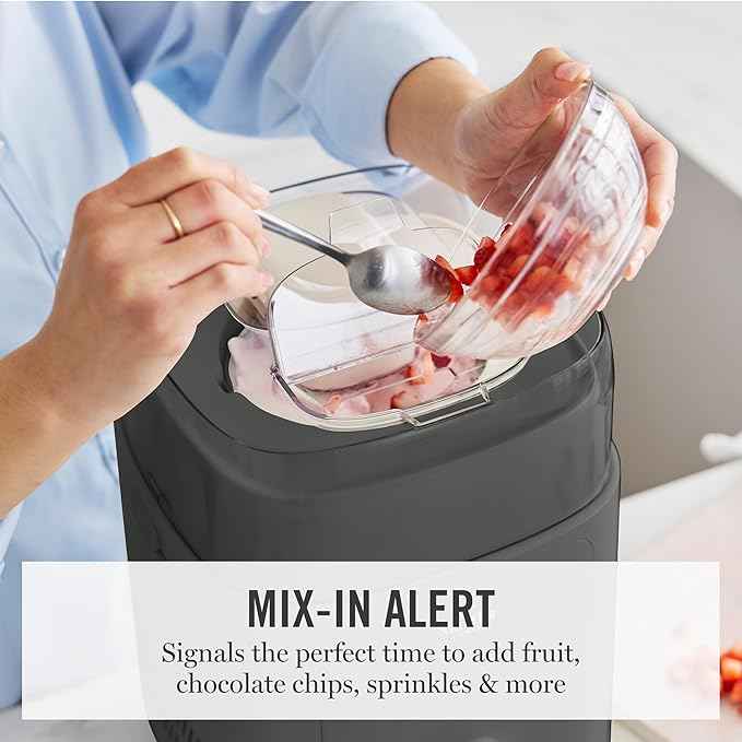 Martha Stewart 1 Quart Ice Cream Maker, Built-In Compressor, No Pre-Freezing Required, 3 Modes (Ice Cream, Sorbet, Frozen Yogurt), Automatic Mix-In Alert, Dishwasher-Safe Parts, Caviar Gray