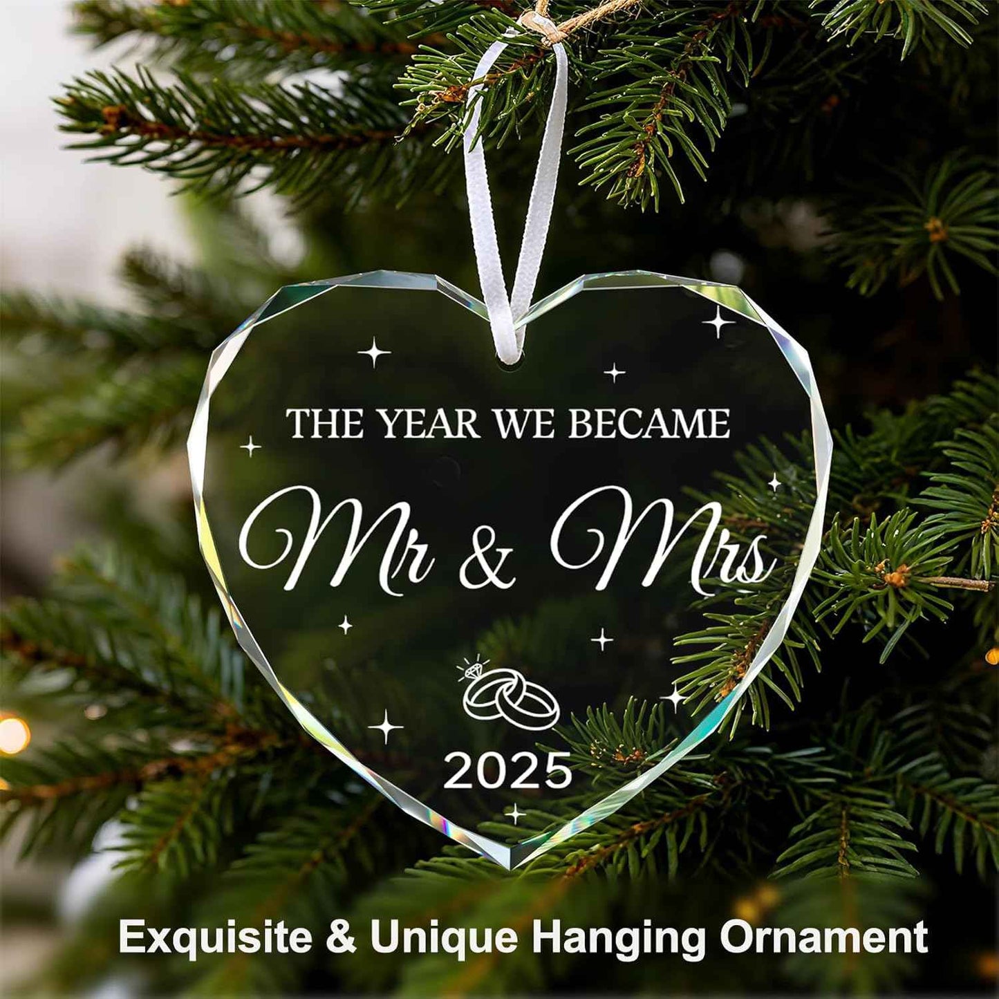 Wedding Gifts, Mr and Mrs Gift, Wedding Gifts for Couples 2025, Newlywed Couple, Bride, Bridal Shower Gift, Just Married Crystal Glass First Christmas Married Ornament