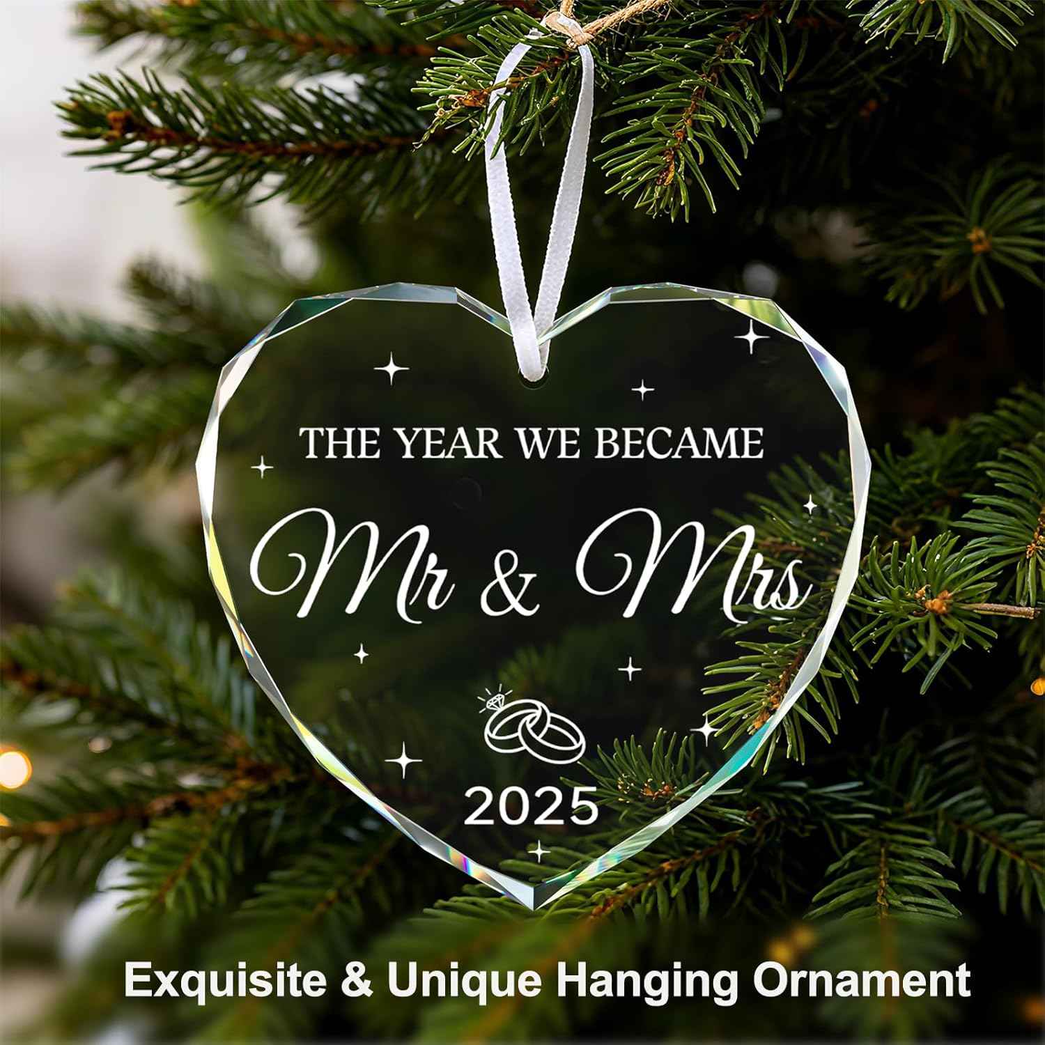 Wedding Gifts, Mr and Mrs Gift, Wedding Gifts for Couples 2025, Newlywed Couple, Bride, Bridal Shower Gift, Just Married Crystal Glass First Christmas Married Ornament