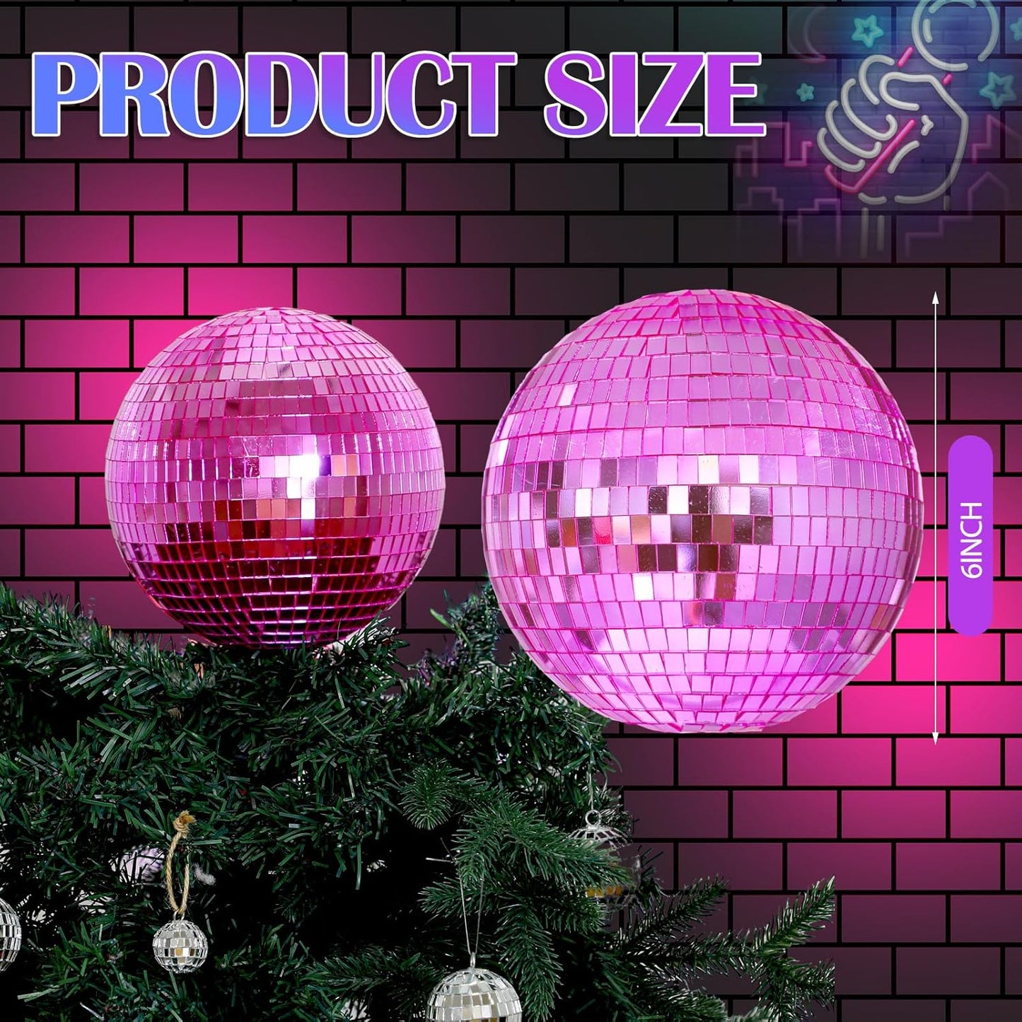 Retisee 8'' Pink Disco Ball Christmas Tree Topper Disco Mirror Ball Xmas Tree Topper 3D Hollow Pink Disco Ball Decor Disco Ball Ornament for 70s Disco Holiday Wedding Birthday Party Decorations