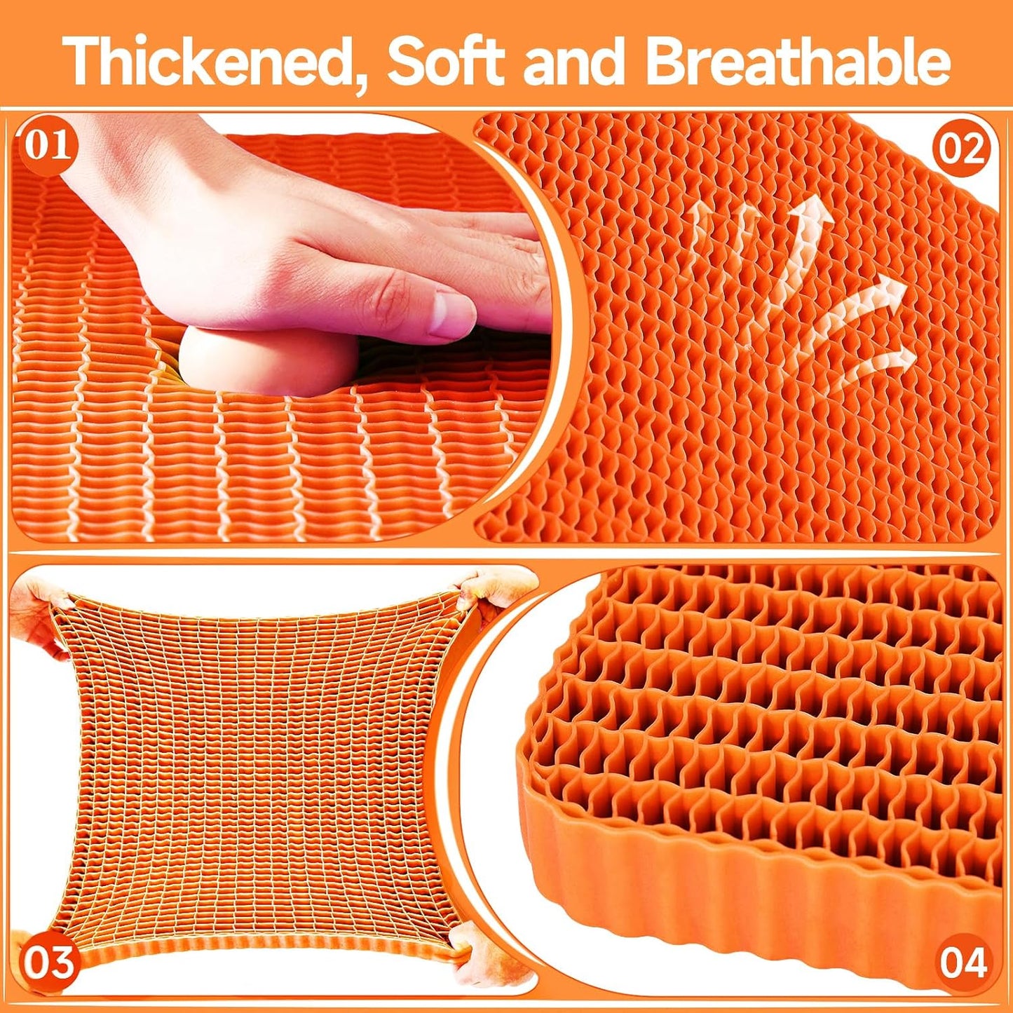 Innovative Gel Seat Cushion for Long Sitting, Breathable Grid Seat Cushion, Soft Cooling Support Chair Cushion for Office, Wheelchair, Car, Gel Cushion for Back, Sciatica,Tailbone Pain Relief.(orange)