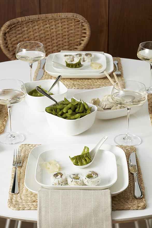 Lenox Dinnerware Set, Studio 1414 Square 16-Piece Set, Service For 4, Bone China Material, Dishwasher & Microwave Safe, Home And Kitchen, Kitchen And Dining, Plates And Bowls Sets (White, 16 Pieces)