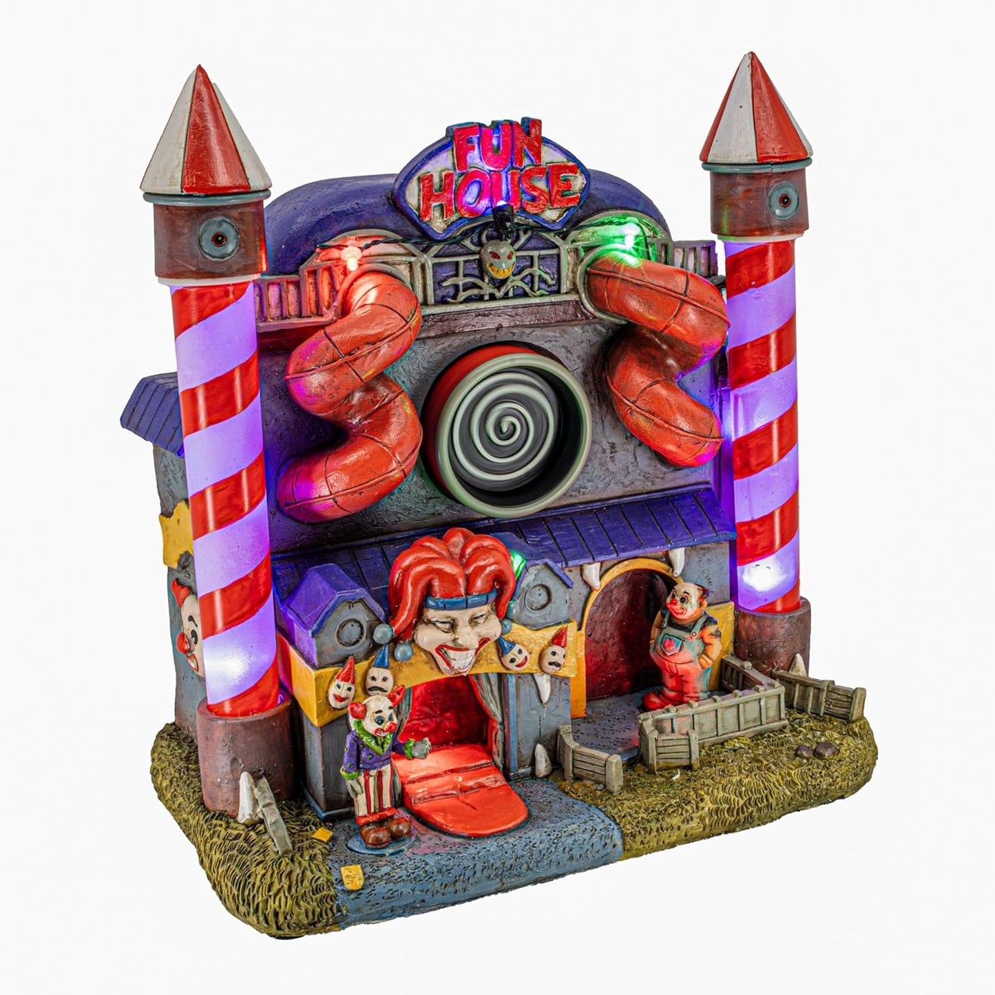 Carnival Funhouse Clown Theme Spooky Halloween Village Multi-Color LED Lights, Motion and Music 9.25" x 5.75" x 9.5"