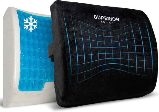 Lumbar Support Pillow with Cooling Gel Ergonomic Back Cushion for Office Chair, Car Seat & Gaming Chair Spine & Posture Support Cushion for Lower Back Pain Relief and Comfort