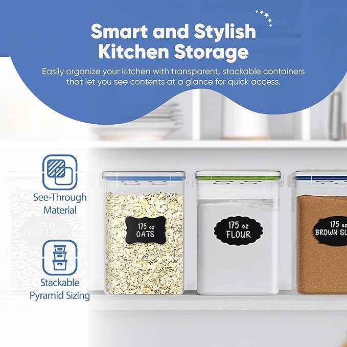 Chef's Path Large Airtight Food Storage Containers with Lids, Pack of 2, 5.2L, 175Oz, Airtight Kitchen and Pantry Bulk Canisters for Flour, Sugar, Rice, and Baking Supplies - Transparent