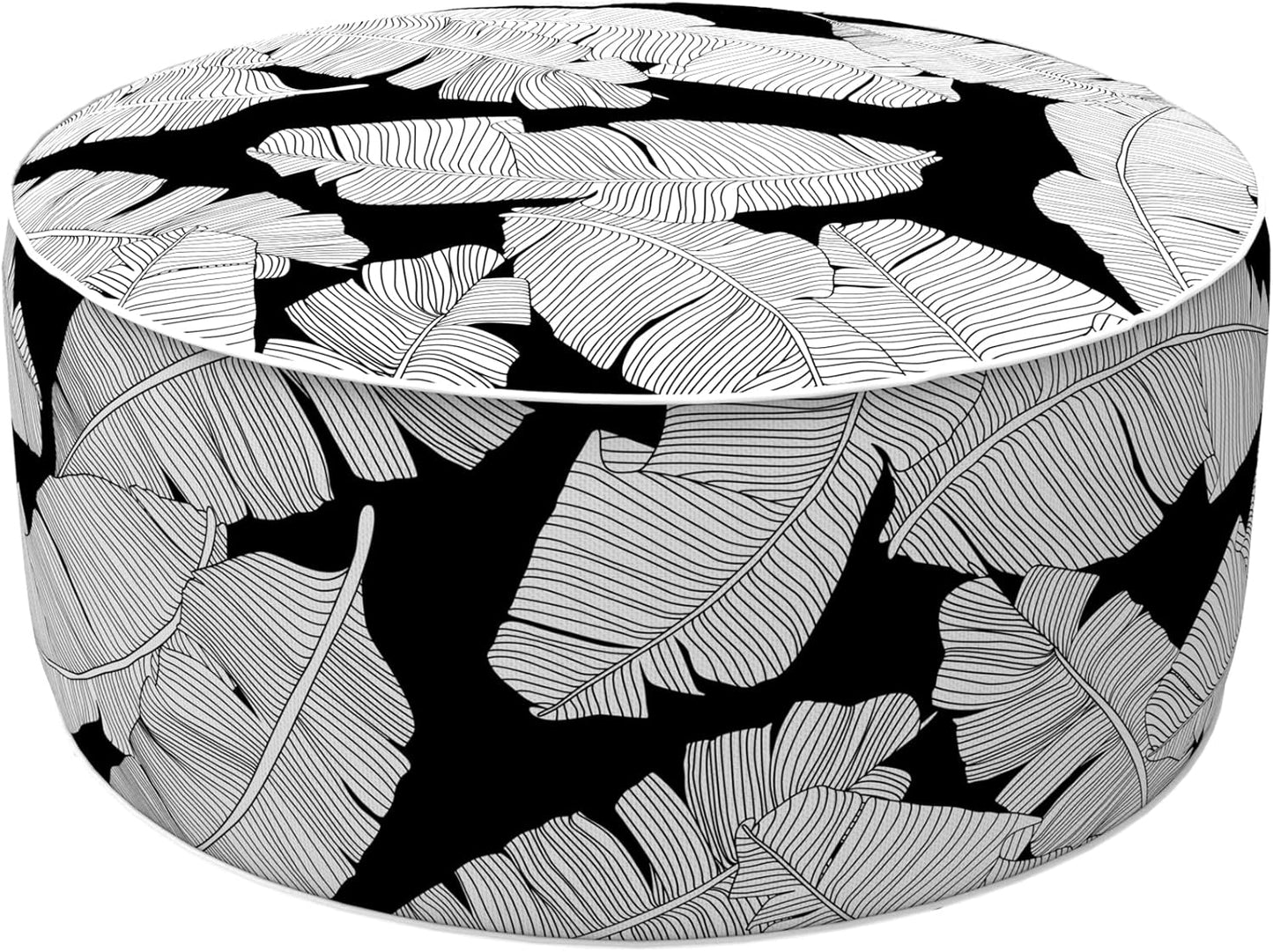 LVTXIII Inflatable Stool Ottoman Footrest with Handle, Indoor or Outdoor Foot Rest for Home Patio Garden and Camping, D21 x H9, Black Lush Leaf Jungle