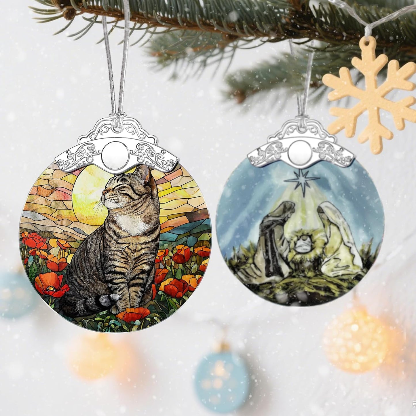 Stained Glass Ornament, Christmas Ornaments, Christmas Decorations for Tree, Holiday Ornament, Gifts for Cat Lovers, Holiday Party Gifts, Gift Ideas & Xmas Gift - Cat