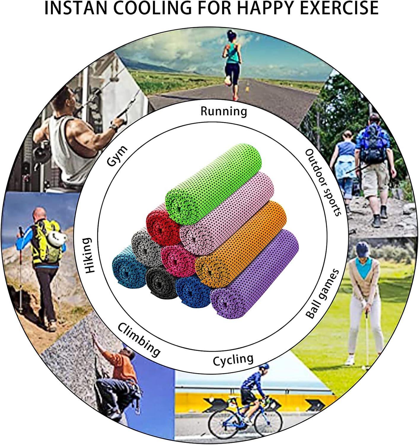 Ponpon 10pcs Cooling Towel Ice Towel Cooling Towels for Neck and Face Microfiber Cooling Towel for Gym, Travel, Yoga, Camping, Running, Outdoor Sport (10 Colors)