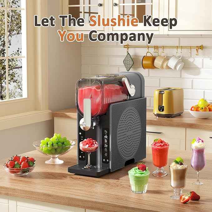 Slushie Machine, Slushy for Home No Ice Need, Soft Serve Ice Cream Maker & Margarita Machine, Auto-Cleaning, 6 Presets for Milkshakes, Frappés, Frozen Drink and More. (black)
