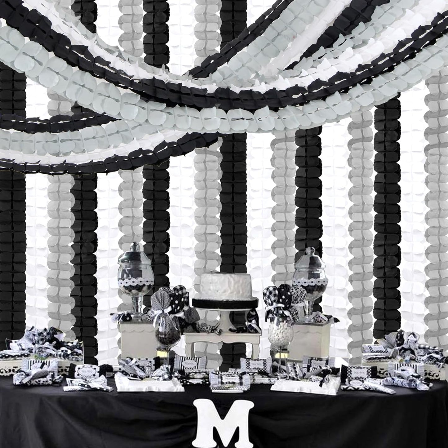 Black White-Silver Party-Decorations Streamers Garland - 157Ft Graduation Four-Leaf Clover Hanging Banner,Men Boys Birthday Engagement Wedding Baby Bridal Shower New Years Supplies Decor Hugtmr