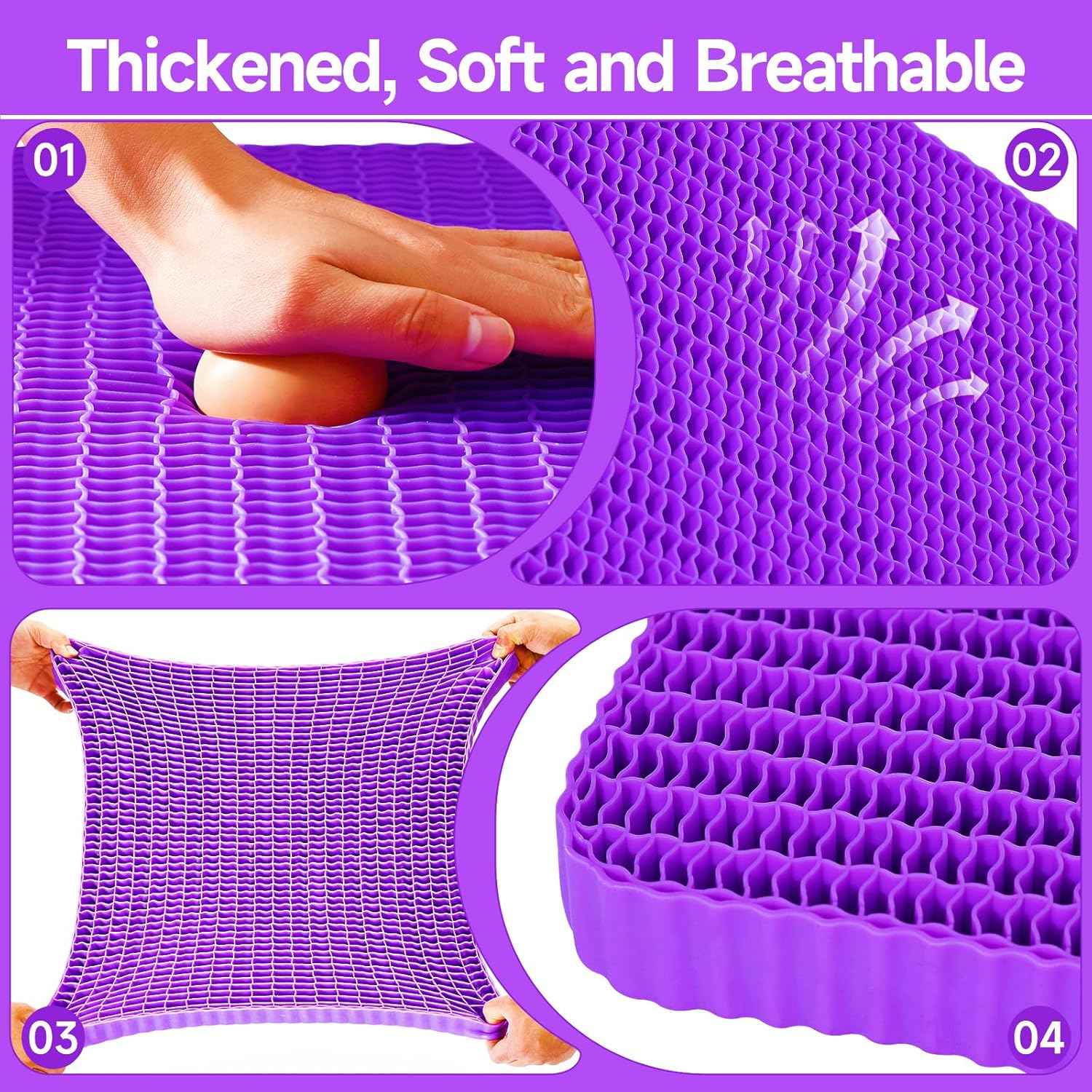 Innovative Gel Seat Cushion for Long Sitting, Breathable Grid Seat Cushion, Soft Cooling Support Chair Cushion for Office Chair, Wheelchair, Car, Gel Cushion for Back, Sciatica,Tailbone Pain Relief.