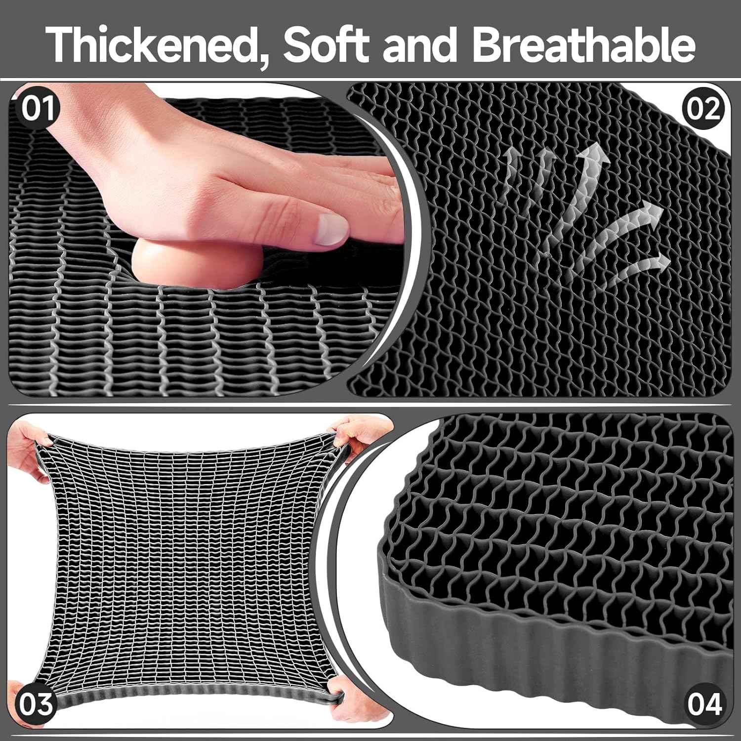 Breathable Grid Seat Cushion, Large and Wide Gel Seat Cushion, Soft Cooling Support Chair Cushion for Office, Home, Wheelchair, Car, Recliner, Gel Cushion for Back, Sciatica, Tailbone, Pain Relief.