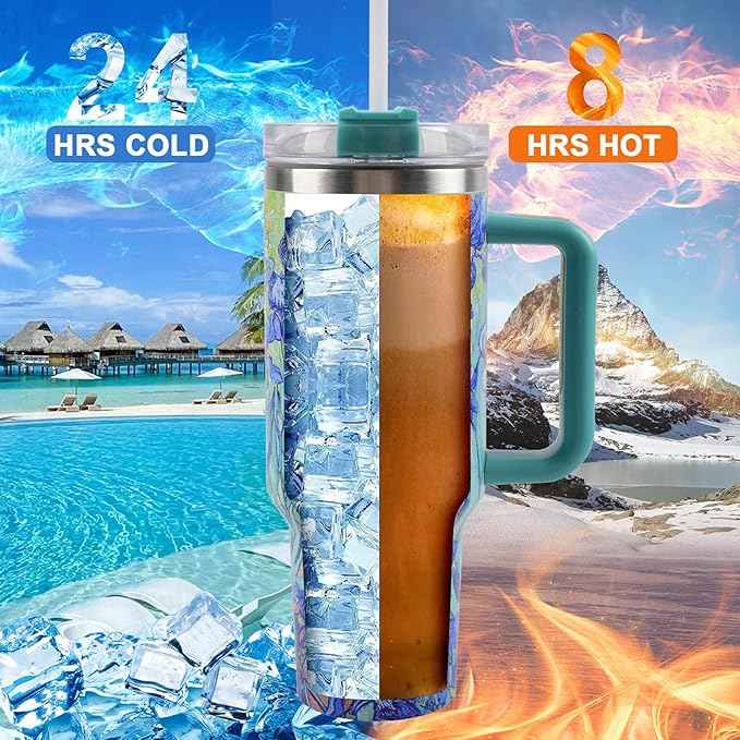Jormungand 40 oz Tumbler with Handle and Straw, Vacuum Insulated Stainless Steel Cup & Water Bottle, Leakproof Lid, BPA-Free, Cup Holder Friendly for Travel, Keeps Drinks Hot & Cold Irises 2