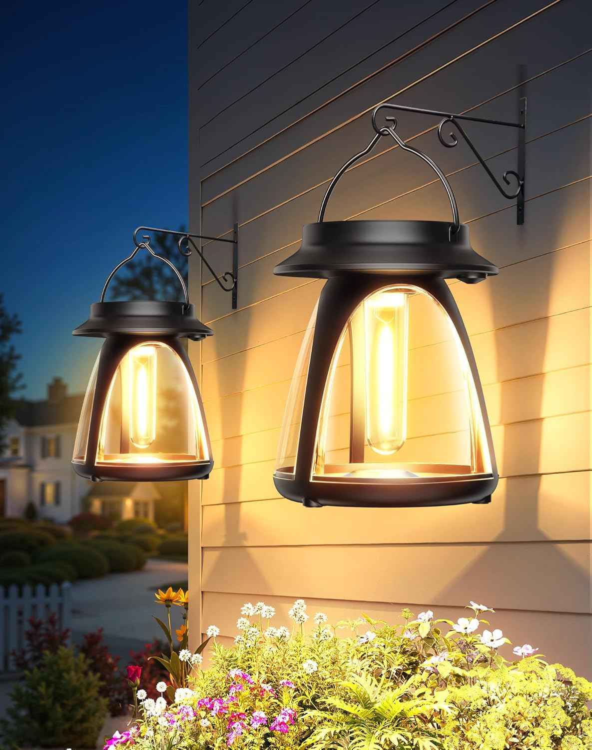 Solar Lanterns Outdoor 2 Pack, Hanging Solar Lights Waterproof IP65, 8-14h Long-lasting Warm Light, 2 Modes Solar Powered Modern Lantern/Lamp for Garden Patio Yard Decor, Gifts for Mom, Women, Old Men