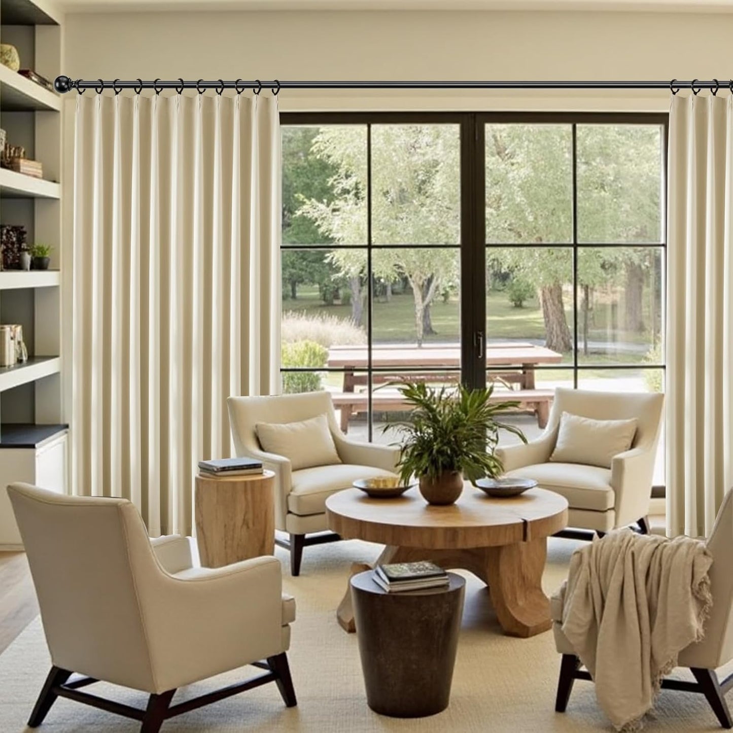 KangBang Pinch Pleated Curtains 102 Inches Long for Living Room, Soft Cream Room Darkening Drapes Aesthetic Modern Decor for Dining Office, Thermal Insulated Track Curtains 2 PCs,40”Wx102”L