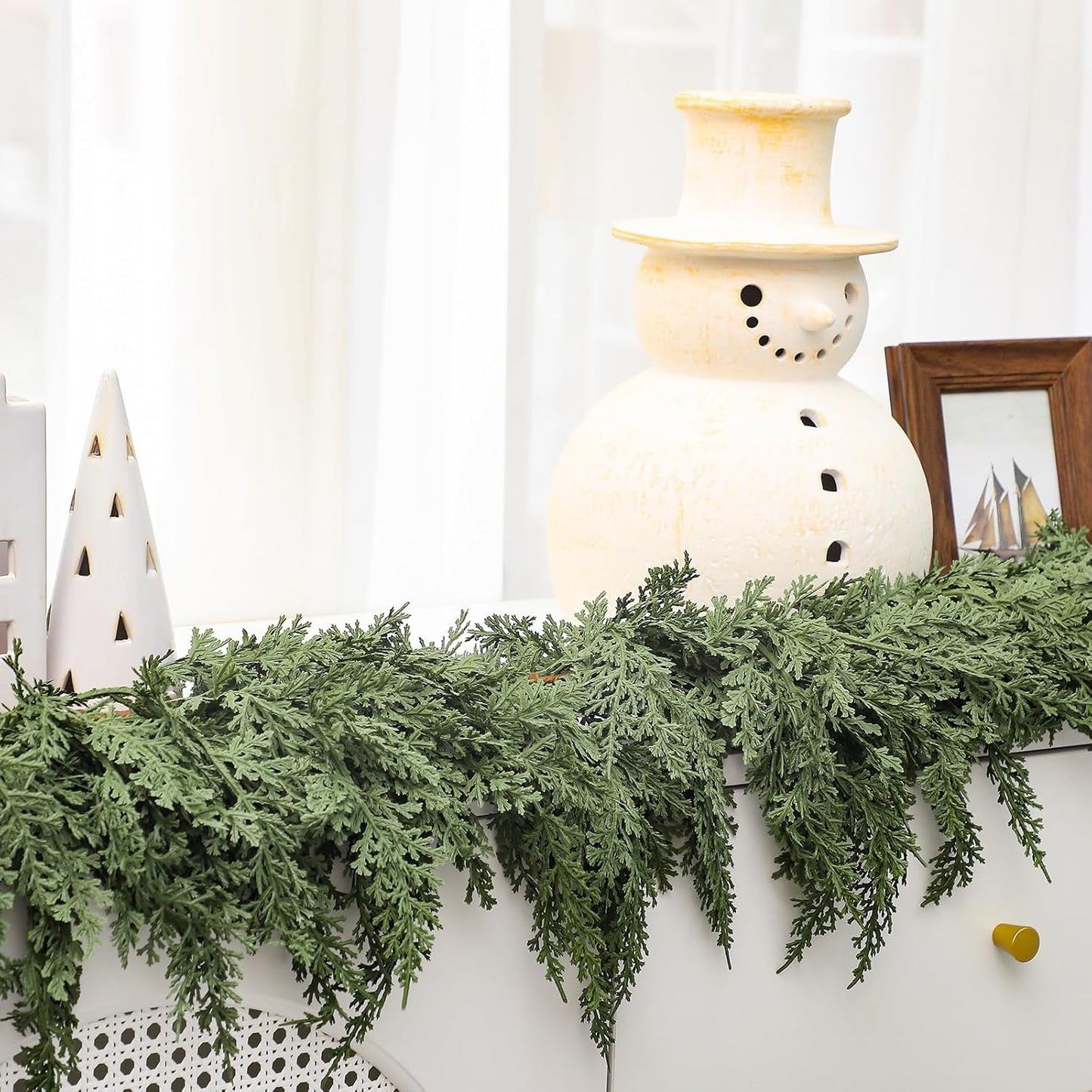 Jutom 2 PCS 6 ft Christmas Cedar Garland - Artificial Realistic Holiday Cedar Pine Needles Greenery Garland Decoration for Mantel Table Winter Party