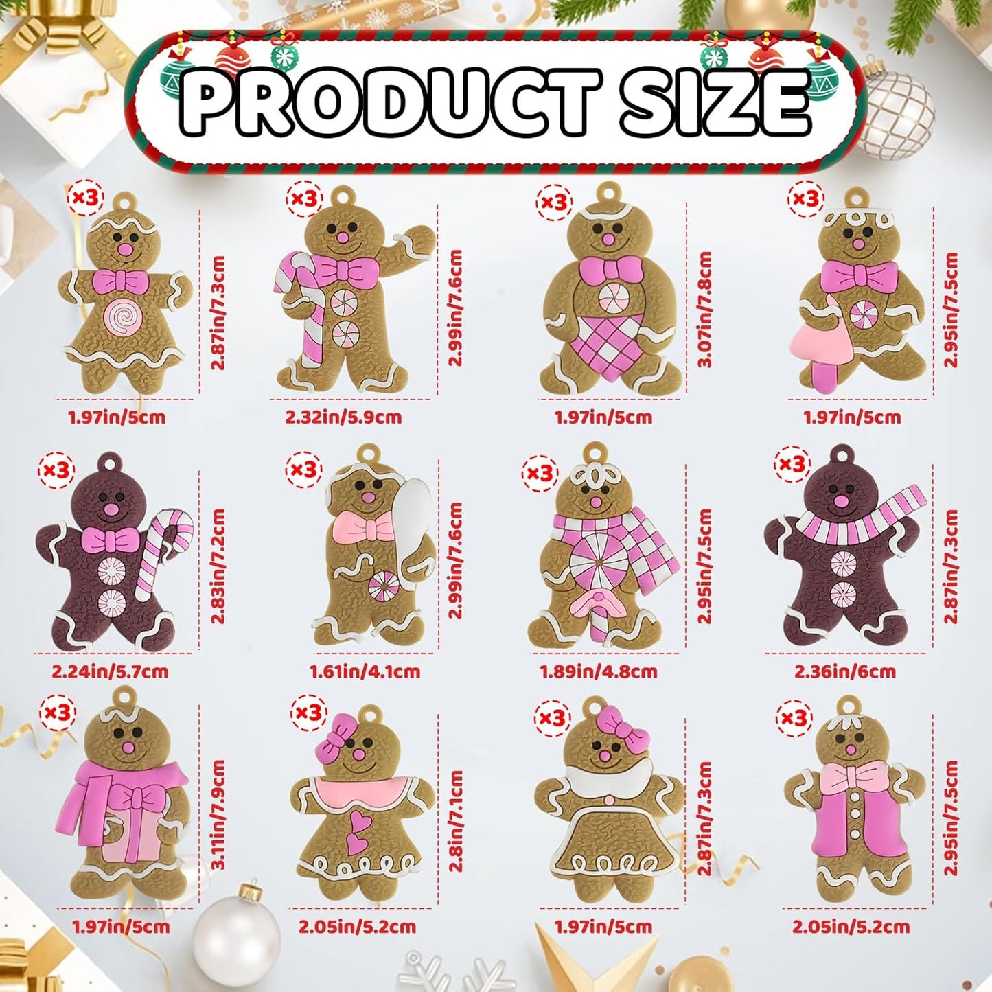 Gingerbread Man Ornaments Christmas Tree Decorations - 36pcs Pink Gingerbread Man Christmas Decorations Hanging Ornaments for Holiday Xmas Tree Home Decor