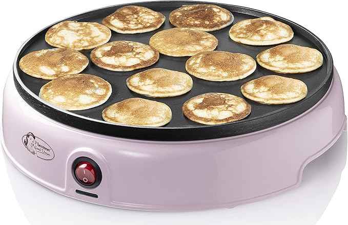 Bestron Poffertjes Maker im Retro Design, Mini Pfannkuchen Automat, mit Antihaftbeschichtung, Sweet Dreams, 800 W, Farbe: Rosa