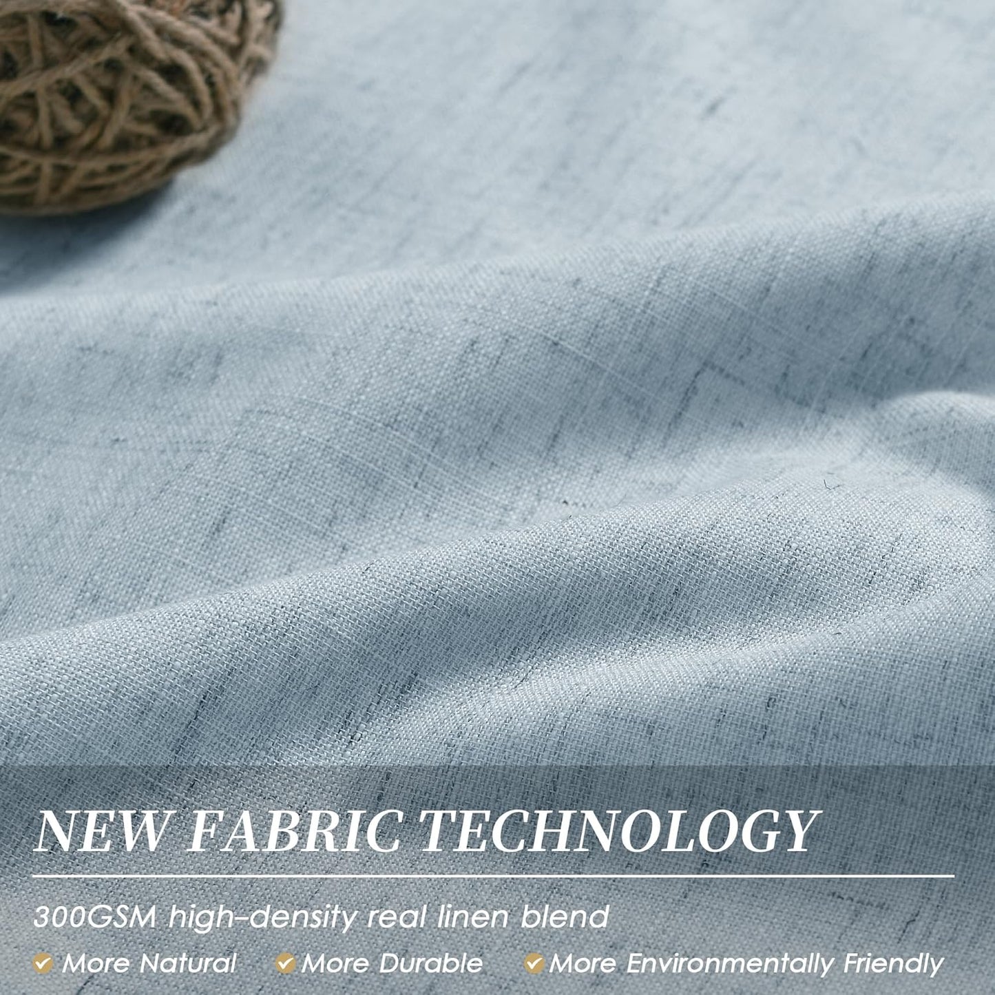 BOODII Blue Black Out Curtains 63 Inch Long for Bedroom Window Room Darkening Full Light Blocking Curtains Back Tab Neutral Elegant Nursery Baby Blackout Curtain Thermal Insulated Linen Drapes 52x63