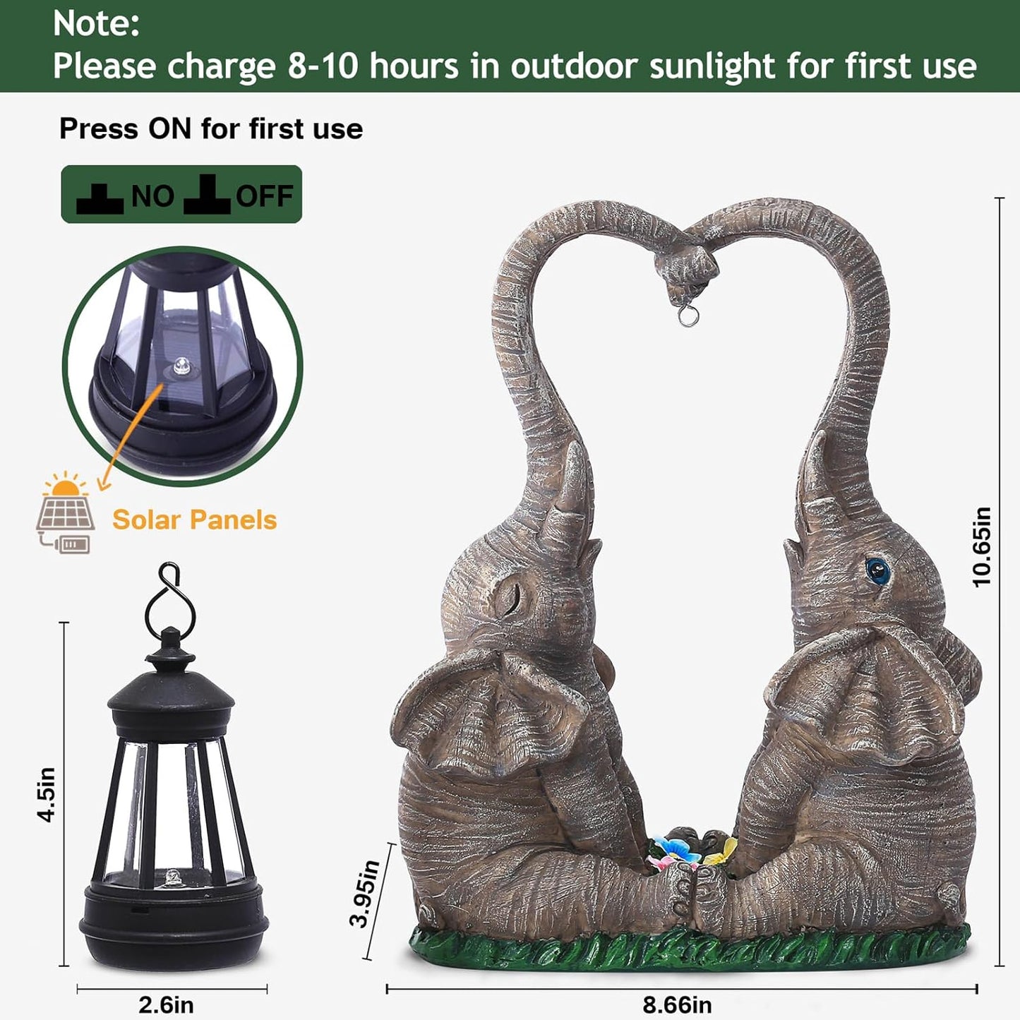 Elephant Statue Garden Decor with LED Solar Lights-Set of 2 Good Luck Elephant Outdoor Statue Elephant Gifts for Women Garden Statues for Yard Patio,Porch,Home for Women
