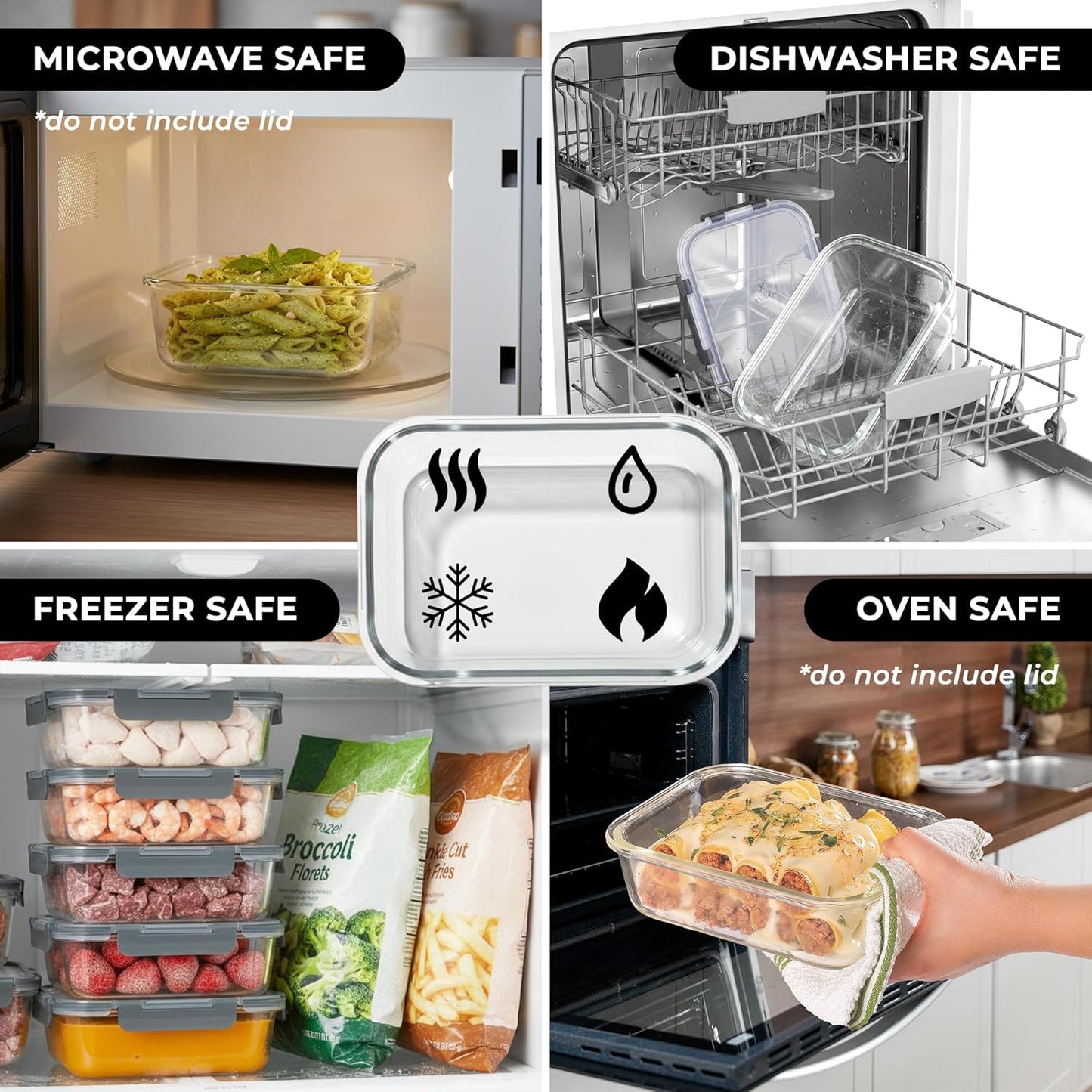 Zulay Kitchen 5 Piece Large 36oz Glass Tupperware Container Set with Lids - Premium BPA Free Borosilicate Glass Food Storage Containers - Leak-Proof Meal Prep - Microwave, Freezer & Oven Safe - Gray