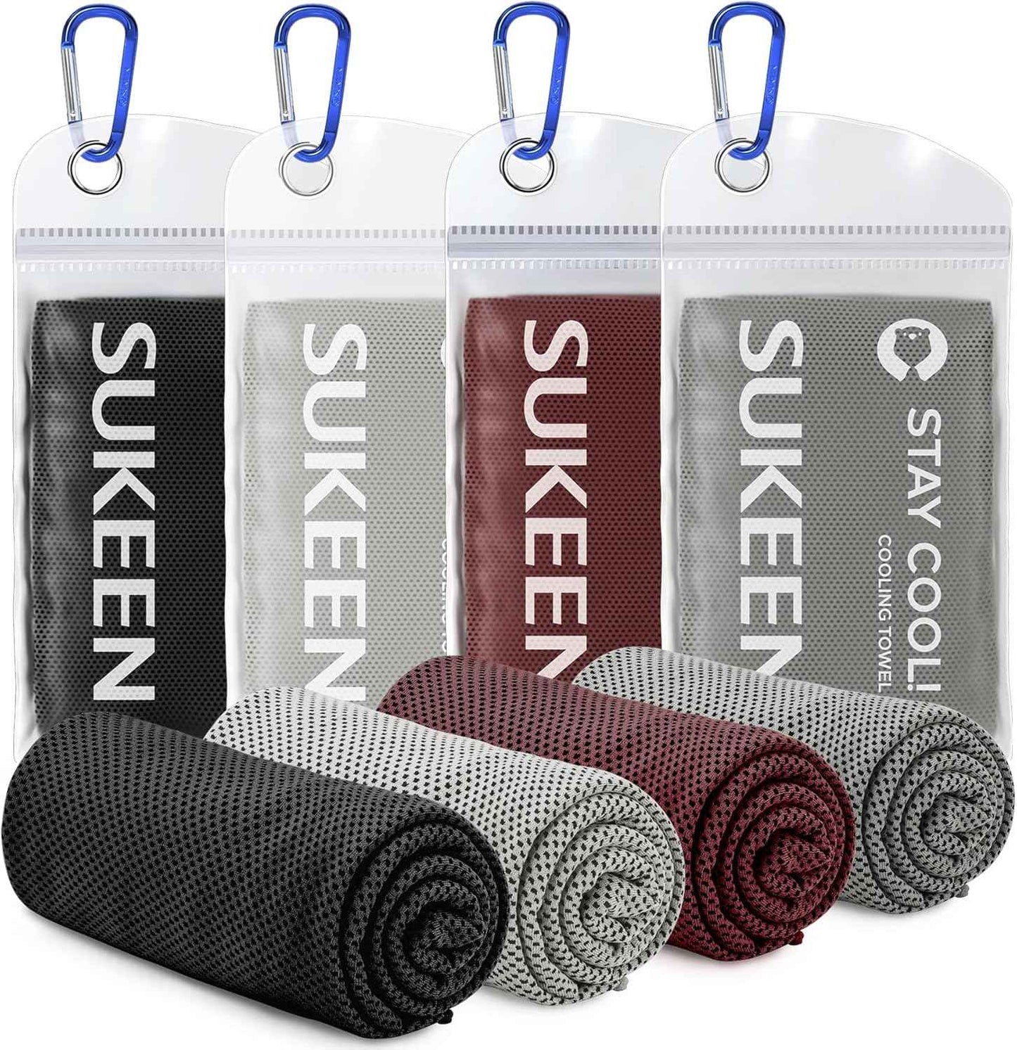 Sukeen 4 Pack Cooling Towels (40"x12"),Ice Towel,Soft Breathable Chilly Towel,Microfiber Towel for Yoga,Sport,Running,Gym,Workout,Camping,Fitness,Workout & More Activities
