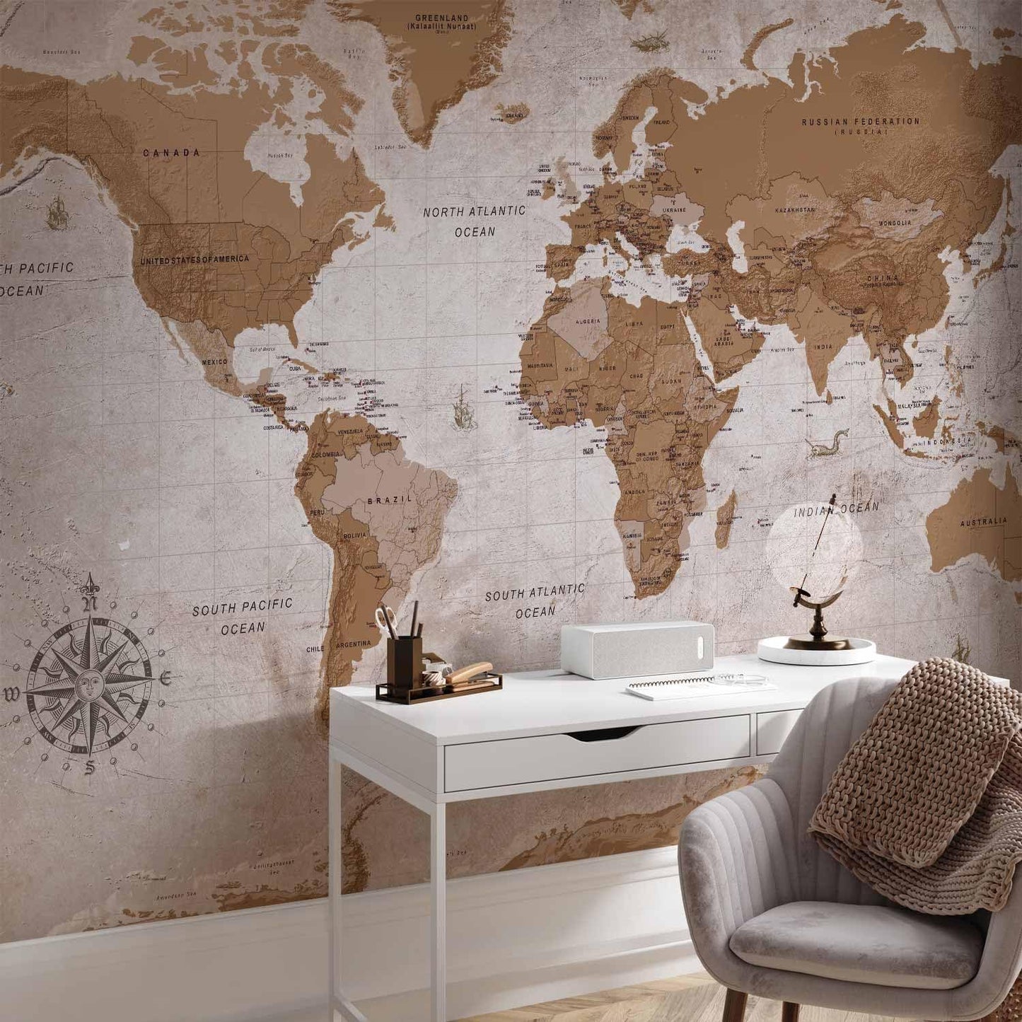 artgeist Premium Wall Mural World Map 138x101 in - XXL Non-Woven Wallpaper Fleece Wall Decor Photo Print Picture Image Design Home Map of The World k-A-0108-a-a