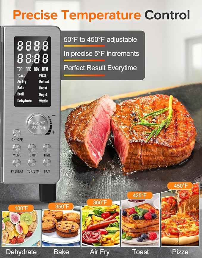 Nuwave Bravo Pro Smart 21QT Toaster Oven Air Fryer Combo, Convection Oven Countertop, 10 functions all in 1, with even & quick crisp technology, 50-450°F, 1800W, Stainless Steel