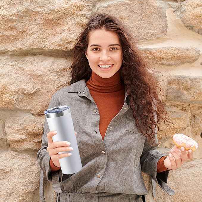 20 oz Skinny Tumbler with Lid and Straw,Stainless Steel Vacuum Insulated Tumbler Cup Double Wall Leak-proof Coffee Mug,Travel Thermal Water Tumbler for Office,Outdoor (Black/White/Navy blue/Grey)