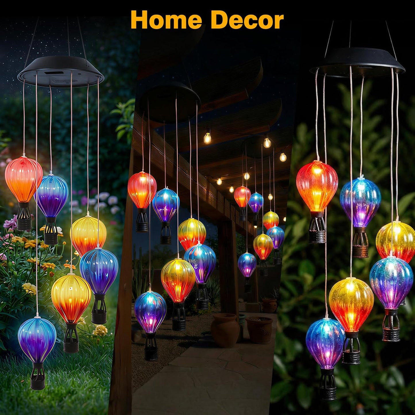 2 Pack Solar Wind Chimes with Hot Air Balloon Design, Color Changing Hot Air Balloon Solar Lantern Outdoor Lights, Wind Chimes Decor for Garden Patio Yard Gifts for Women Mom Grandma