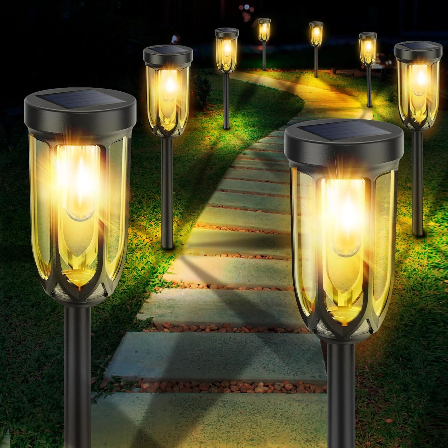 Barleit Solar Lights Outdoor 8 Pack, Solar Pathway Lights, Solar Lights Outdoor Waterproof IP65, Bright Auto On/Off Garden Lights, Solar Landscape Lights for Driveway Walkway Lawn Yard (Warm White)