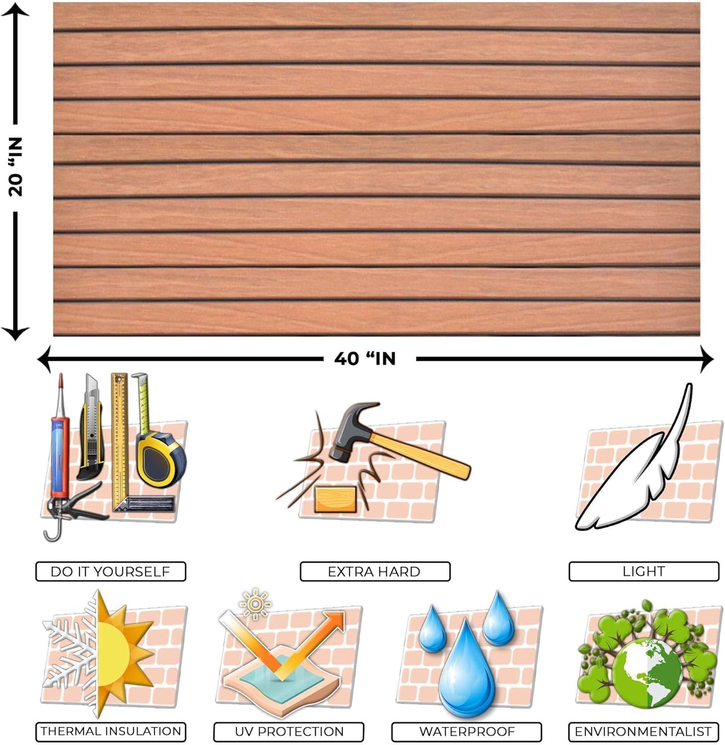 IZODEKOR 3D Wood Effect Styrofoam Wall Panels - Faux Wood Look Wall Panels for Living Room - Fake Acoustic Wood Slat Wall Panels - Pack of 10, Covers 50 sq ft.