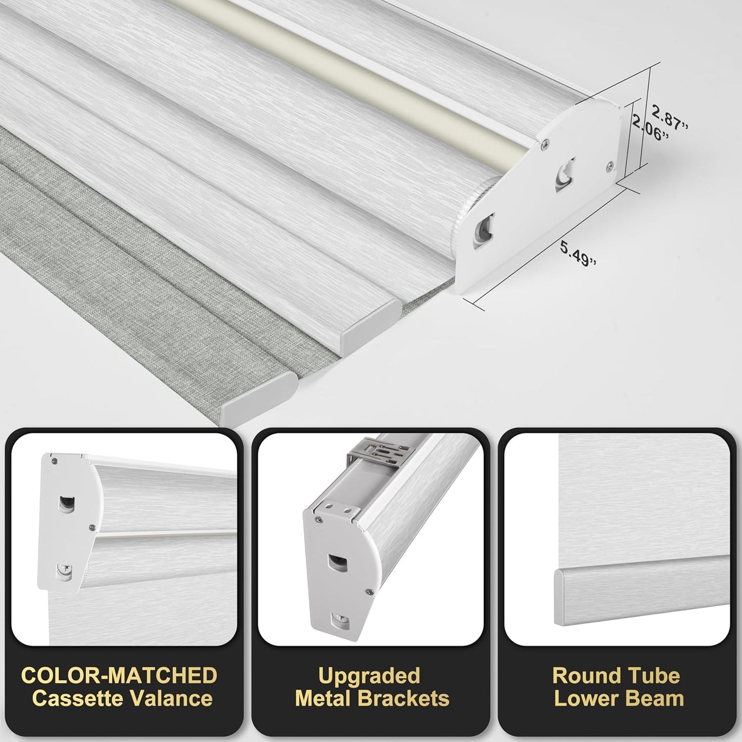 BERISSA Cordless Dual Roller Shades with Cassette Valance, Double Window Shades - Blackout and Light Filtering - Day and Night for Home Office Door. Linen Grey and White. 36 W x 86" H
