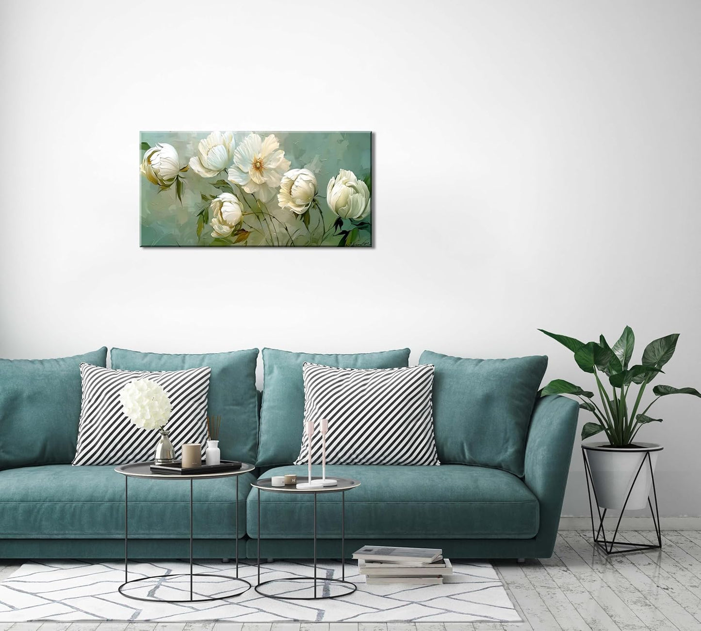 LASMOND Blooming White Flowers Plants Wall Art Decor Artwork for Bedroom (20x40 Inches)