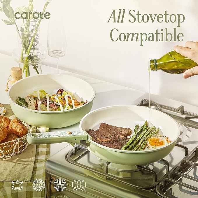 CAROTE 25-Piece Ceramic Cookware Set, Nonstick Pots and Pans Set with Detachable Handle, Non-Toxic Kitchen Cooking Set, Dishwasher & Oven Safe, Induction Compatible, PFAS Free, Mothers Day Gifts