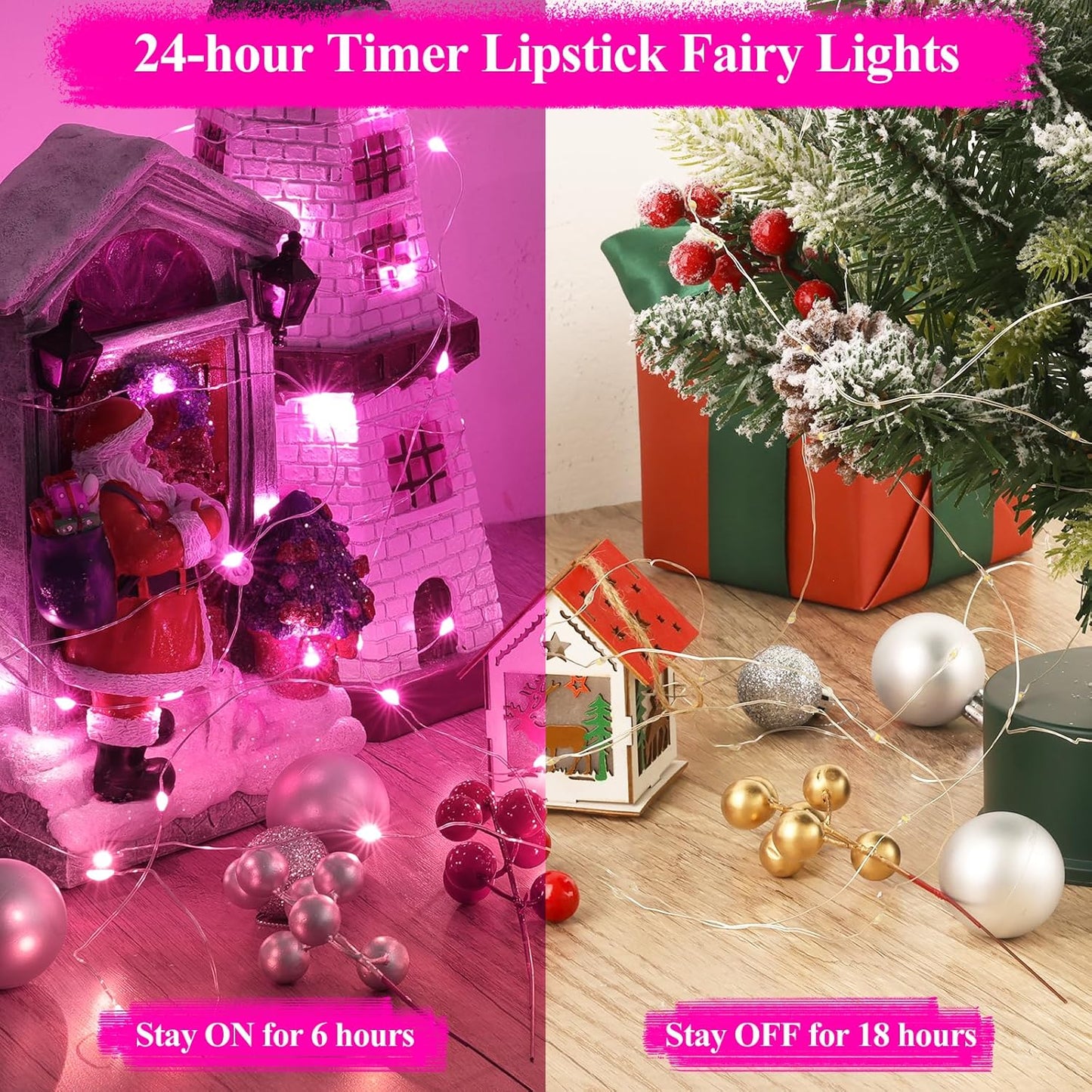 Lakumu Rechargeable String Lights Battery Operated, Fairy Lights with Timer, Mini LED Twinkle Lights for Bedroom, Christmas Decorations, Wedding, Vine, Centerpiece Table Decor (5M/16FT Pink)