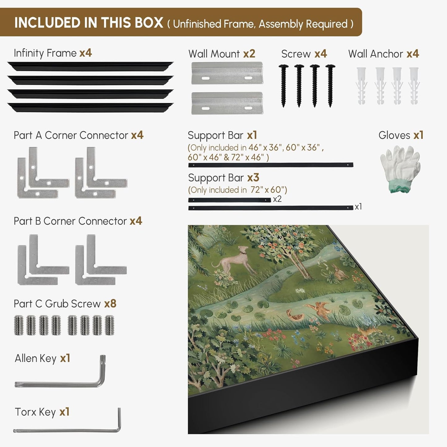 SIGNWIN 30"x60" Extra Large Framed Wall Art Medieval Fantasy Forest with Woodland Animals, Storybook-Inspired Scene for Home Living Room Bedroom Decor (Frame Assembly Required)