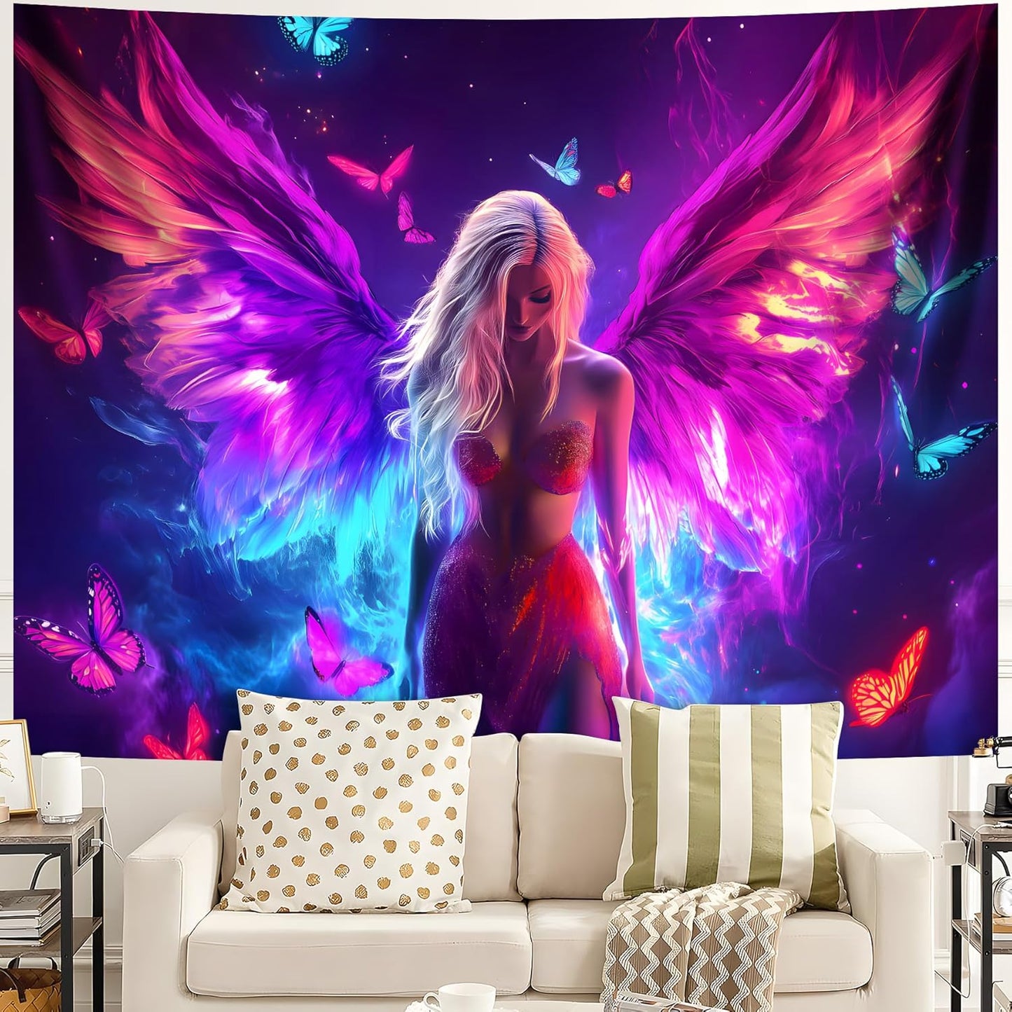Blacklight Tapestry,WingTapestry Glow In The Dark,UV Reactive Black Light Upright Posters Wall Hanging for Bedroom Dorm Living Room Backdrop Decor (wing6, 79L" x 59W")