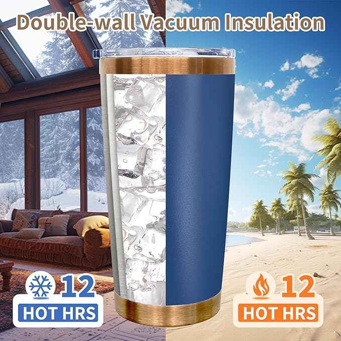20 oz Tumblers Stainless Steel Tumbler with Lid and Straw Insulated Copper Coffee Mug for Laser Graving 22oz Powder Coated Cup(Navy,12 pack)