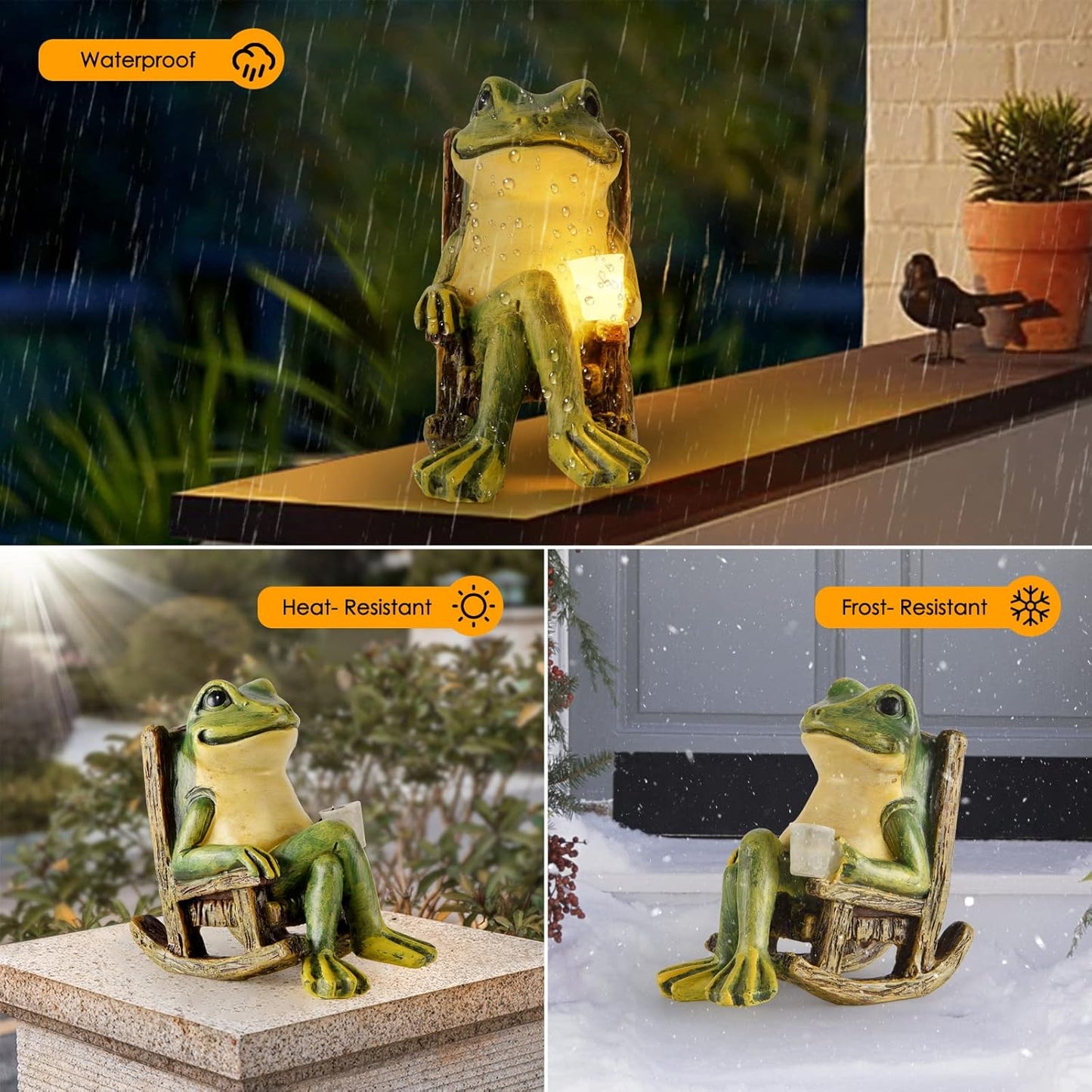 Miniature Frog Garden Statue Gifts Home Halloween Decorations Fairy Garden Accessories Outdoor Lights Solar Garden Frog Decor Art Housewarming Gift for Patio,Yard,Lawn Ornament,3.89"x2.36"x3.93