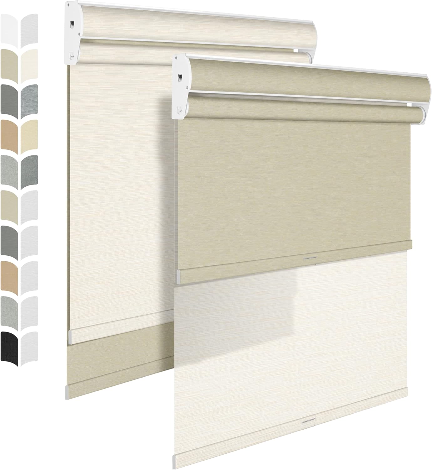 BERISSA Dual Roller Shades with Cassette Valance, Blackout and Light Filtering, Day and Night Shades for Home Office Door. Striped Jacquard Beige. 27 W x 48" H