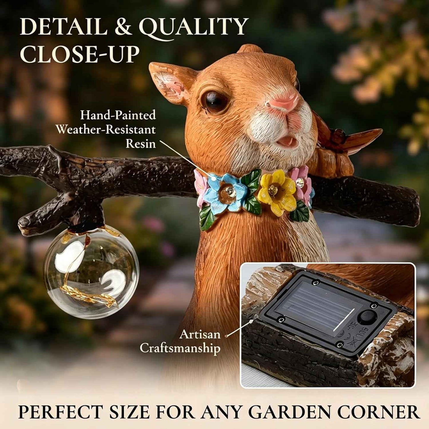 Solar Garden Statue Squirrel with Hanging Globe Light, Garden Decor for Outside, Yard Decorations Outdoor for Patio Porch, Housewarming Gifts for Women & Grandma