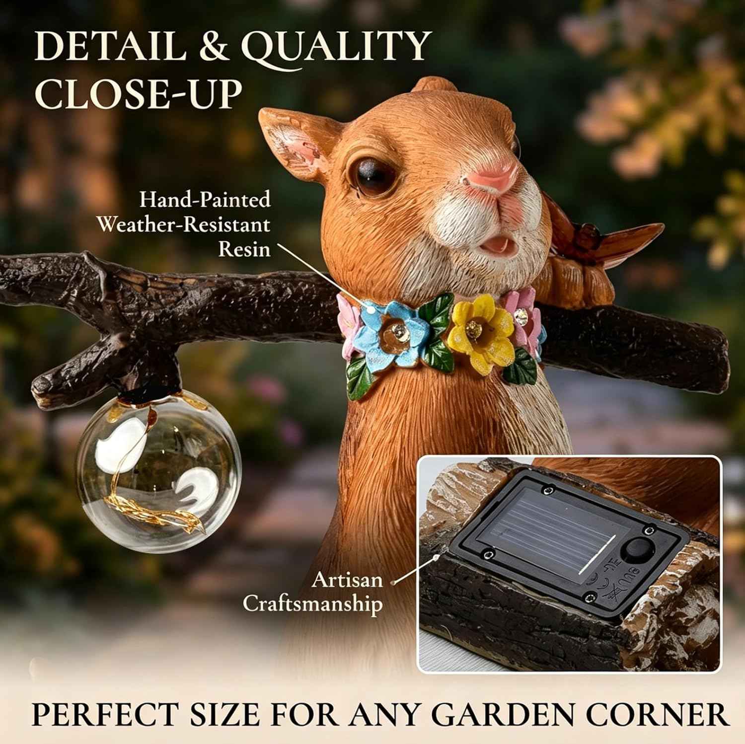Solar Garden Statue Squirrel with Hanging Globe Light, Garden Decor for Outside, Yard Decorations Outdoor for Patio Porch, Housewarming Gifts for Women & Grandma