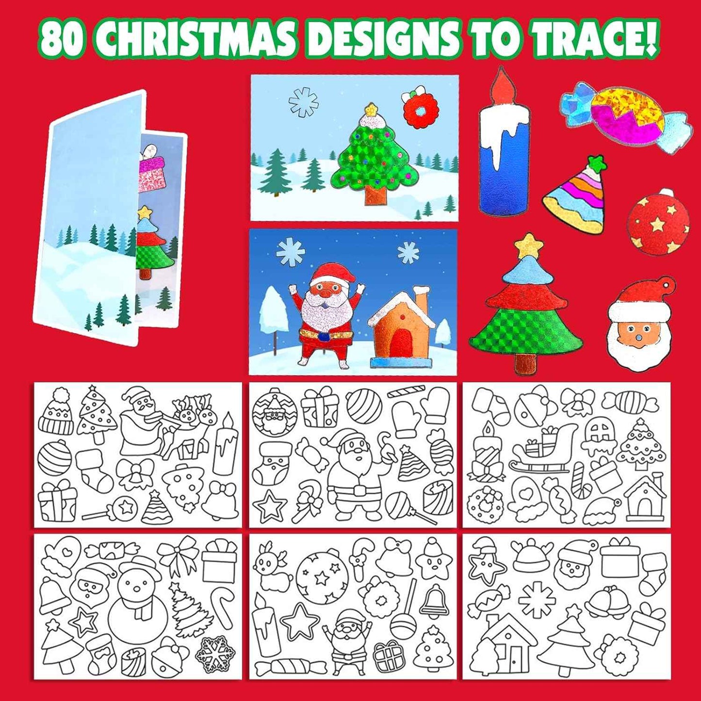 Foil Crafts for Kids, Christmas Crafts for Kids, Christmas Games Cards Craft Kit with Envelopes, DIY Creative Activity Gifts, Arts and Crafts Set for Boys and Girls Ages 4 5 6 7 8 9 10 Toys Gifts